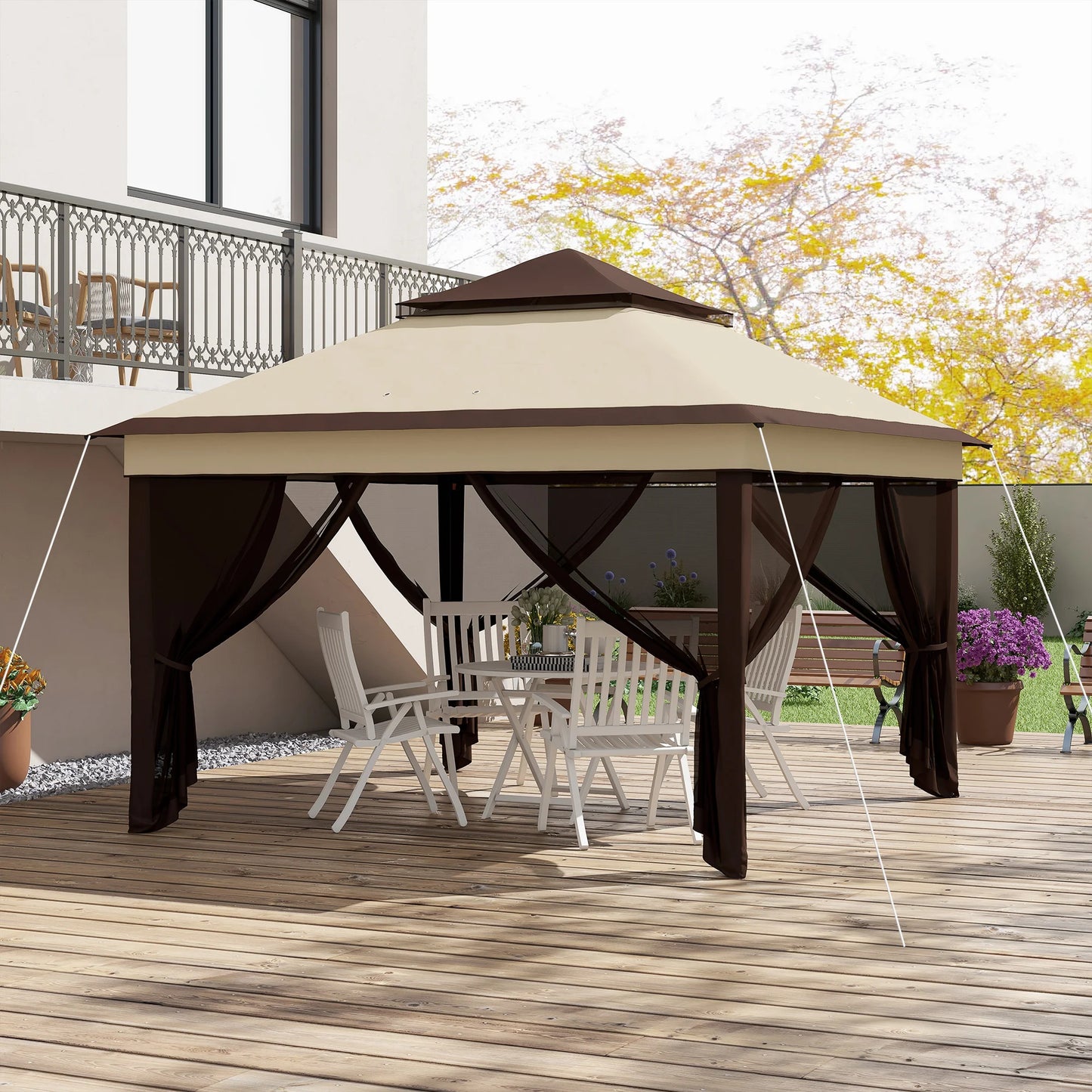 Outsunny 3 x 3(m) Pop Up Gazebo with Netting and Carrying Bag, Party Tent Instant Event Shelter, Height and UV-Resistant,, Beige