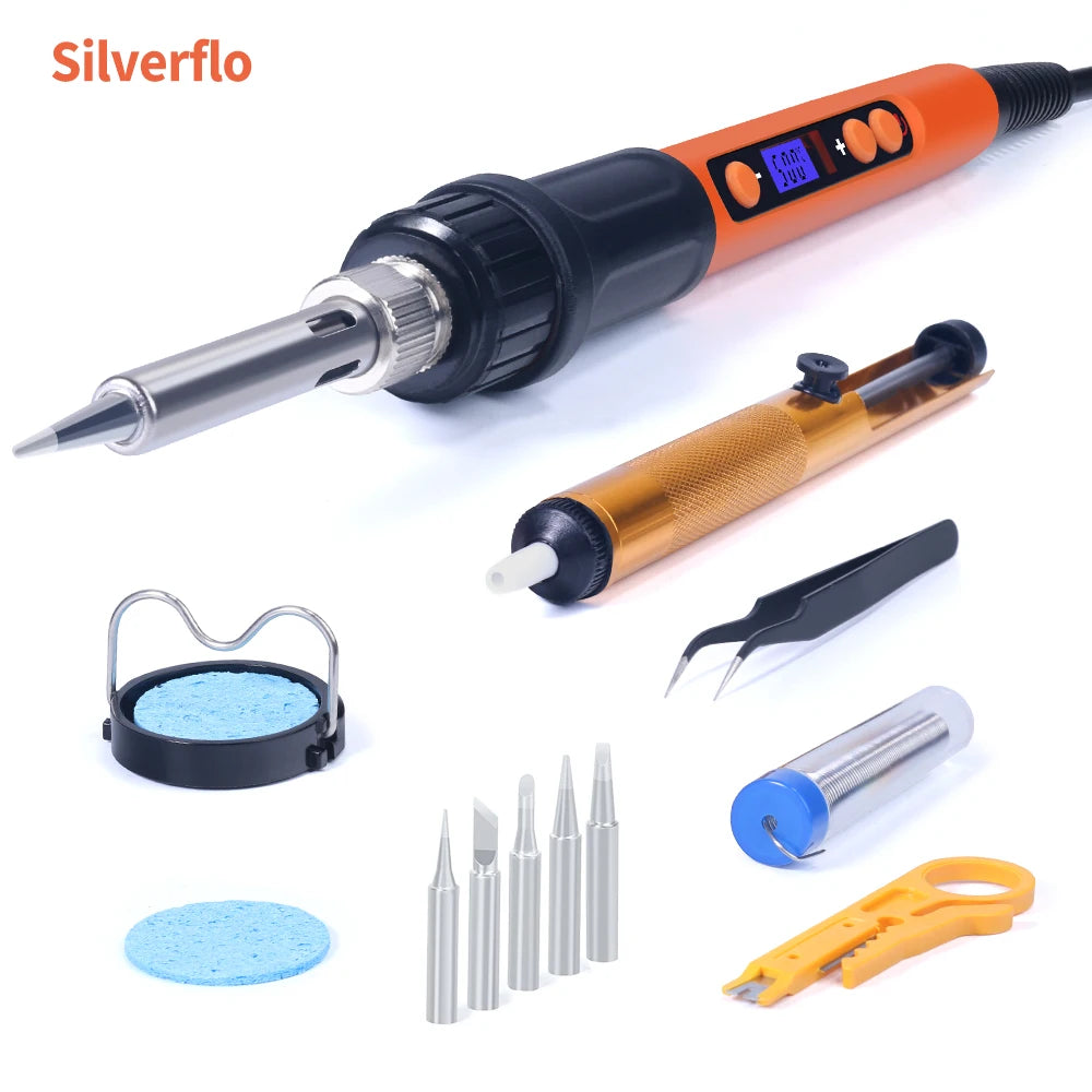 Silverflo Electric soldering iron Kit Set 100W LCD Digital Display Adjustable Temperature Soldering Iron 220V/110V Welding Tools