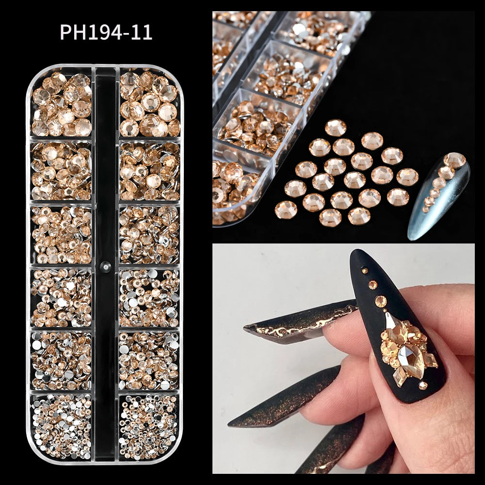 12Grid Shiny Silver Half Round Metal Caviar Bead Nail Rivets Charms 2/3/4/5/6/8mm Flatback Pearl Balls Nail Art Studs Y2k Decora