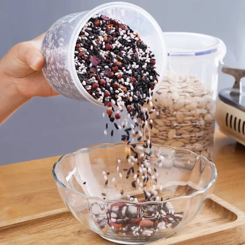 Plastic Sealed Storage Tank Large Capacity Clear Airtight Kitchen Organizer Grain Crisper Have Scale Spice Container Jars New