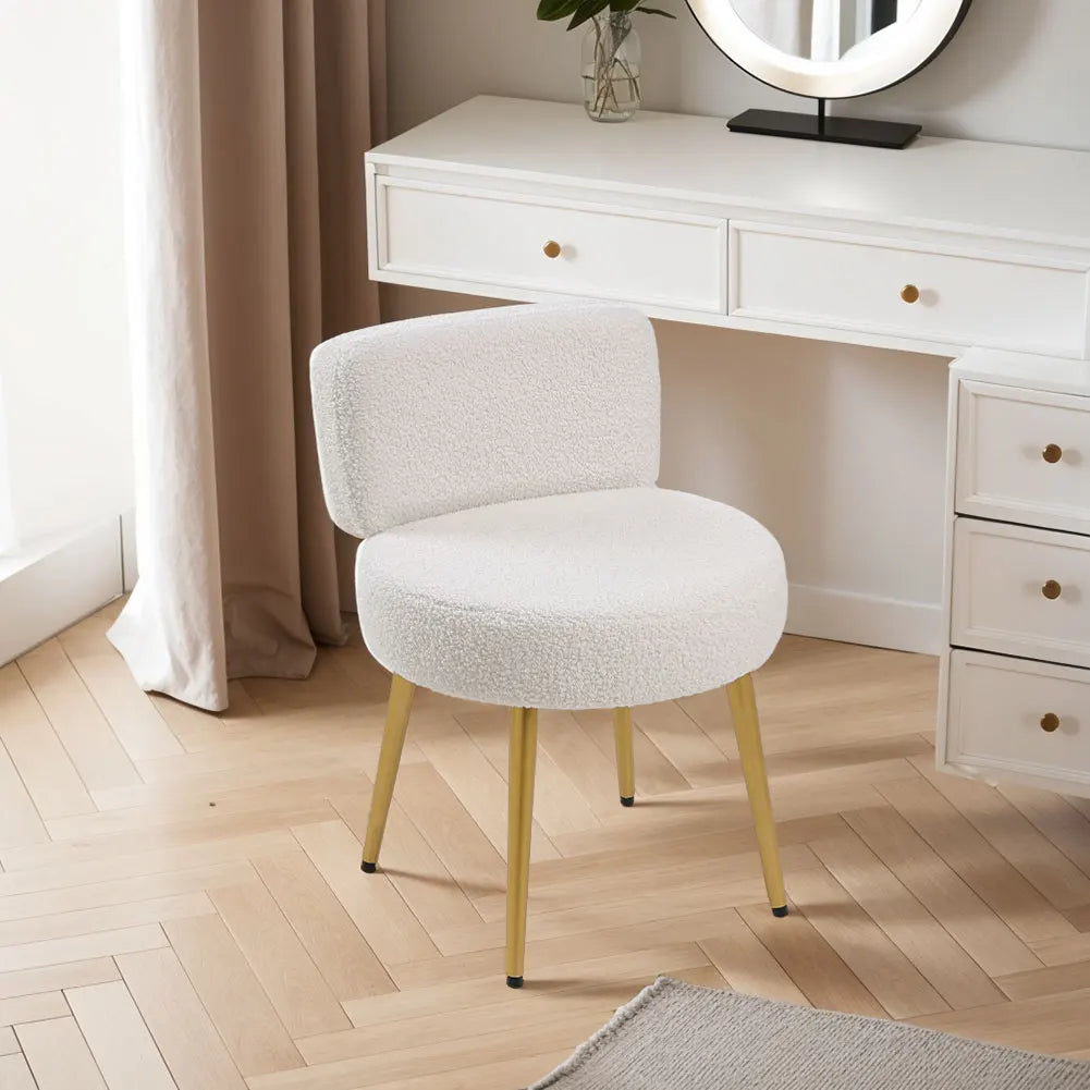 Voltsify Cream Faux Fur Vanity Stool Chair with Metal Legs for Apartments Guest Rooms Home Offices