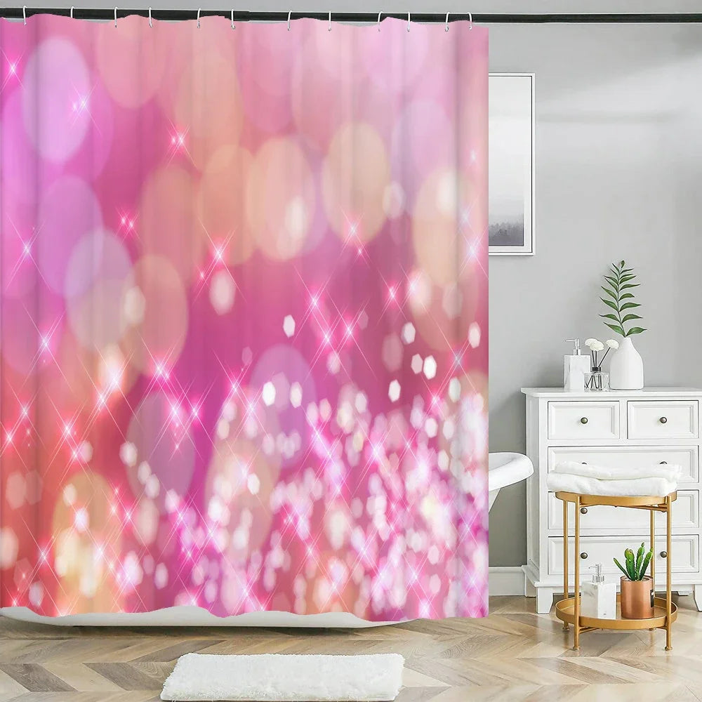 Colorful Rainbow Stripes Printed Shower Curtain Sparkling Diamond  Bathroom Curtain With Hook Waterproof Polyester Bath Screen