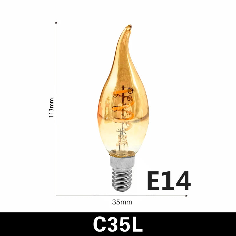 1-10pcs E27 E14 Retro Edison LED Filament Bulb AC 220V Spiral Light C35 G45 A60 ST64 G80 G95 G125 Glass Bulb Retro Candle Lamp