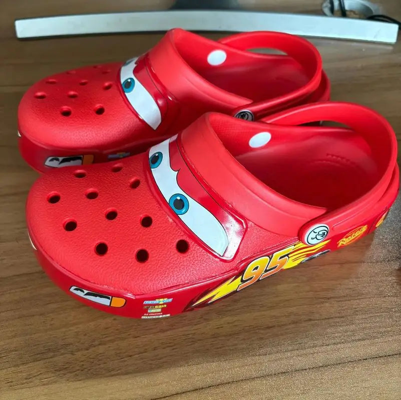2026 Mcqueen Cartoon Slippers - Waterproof Eva Outdoor Sandals With Breathable Holes, Adult Casual Beach Shoes