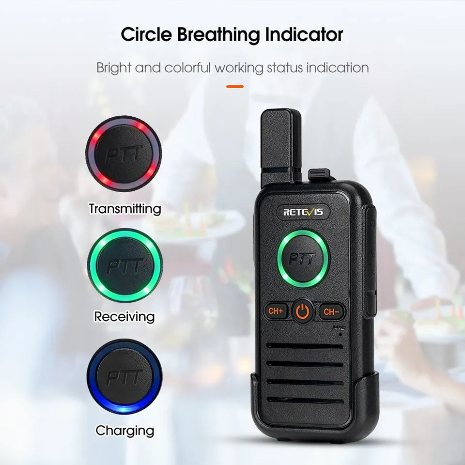 Retevis RB645 Walkie Talkie Dual PTT Professional Walkie-talkie Portable PMR446 Two Way Radio VOX USB C for Hotel Restaurant