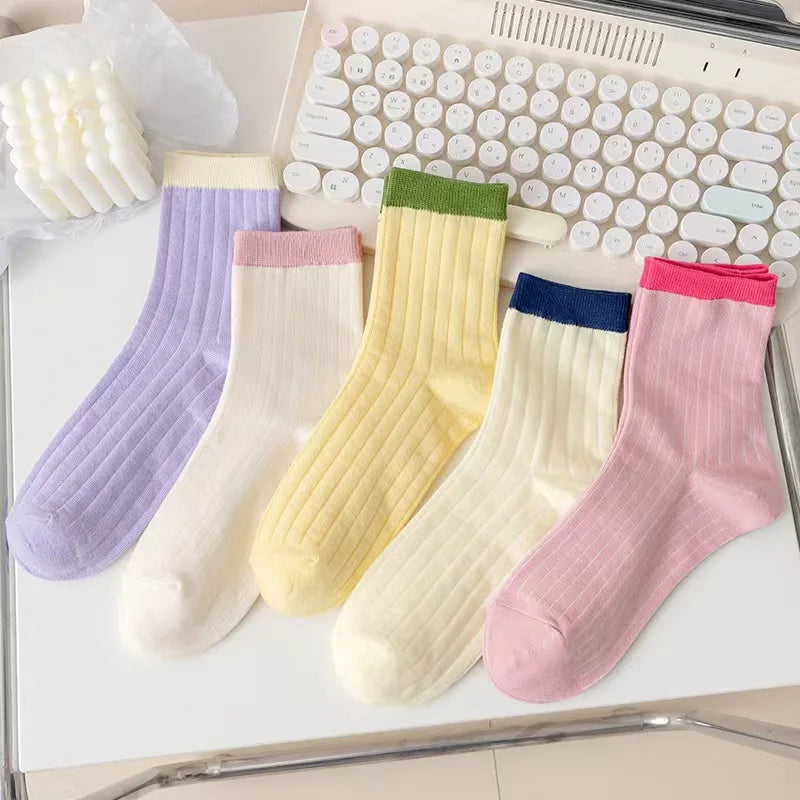 5 Pairs Cute Lace Mid Tube Socks Women's Lolitajk Ruffled Harajuku Style Autumn Winter Soft Versatile Fashionable Girl Socks