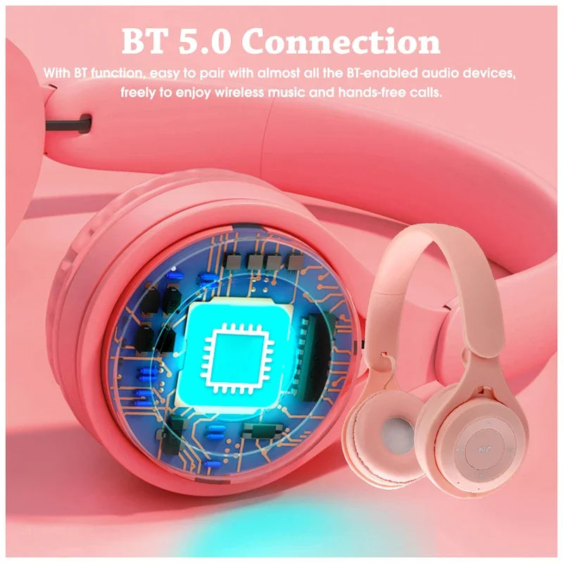 Macaron Headphones Kids Wireless Bluetooth Headphone Stereo Headband Gaming Headset with Mic Gamer Girl Gift for Mobile Tablet