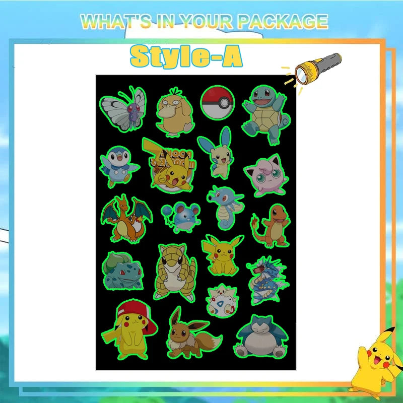 Pokemon Luminous Tattoos for Kids Pikachu Styles Temporary Tattoos Stickers Boys Girls Glow Party Supplies Gifts for Children