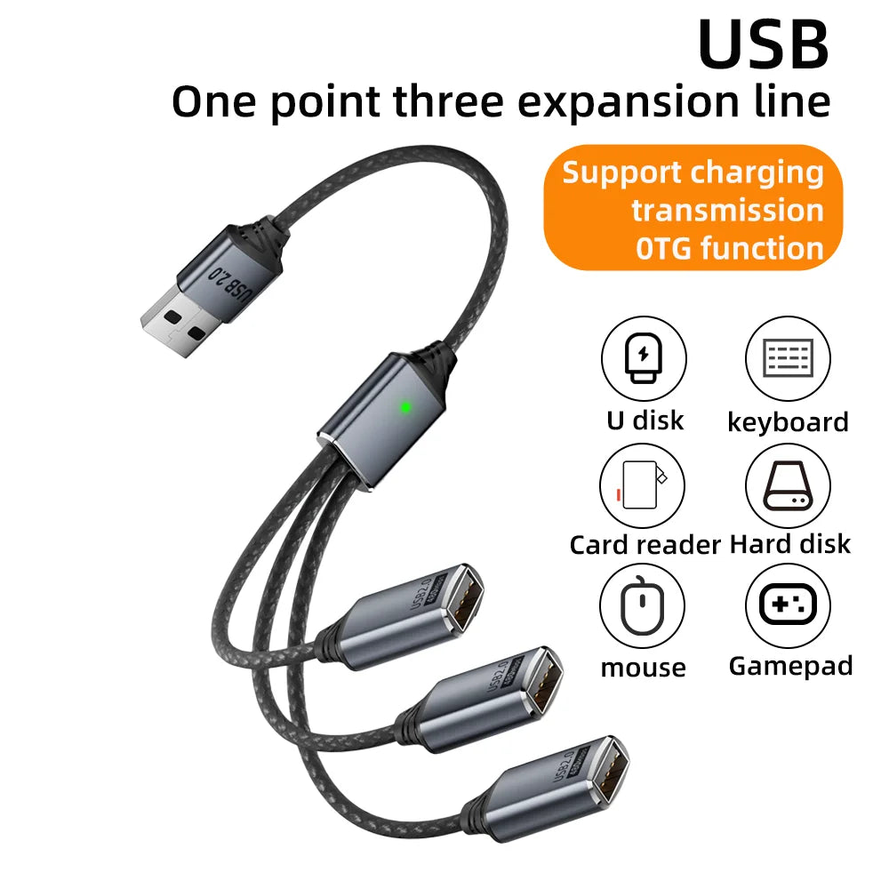3 in 1 USB A & Type C Splitter HUB Expansion Cable Multi Port Expander OTG Adapter Fast Charging Data Sync for Phone Tablet