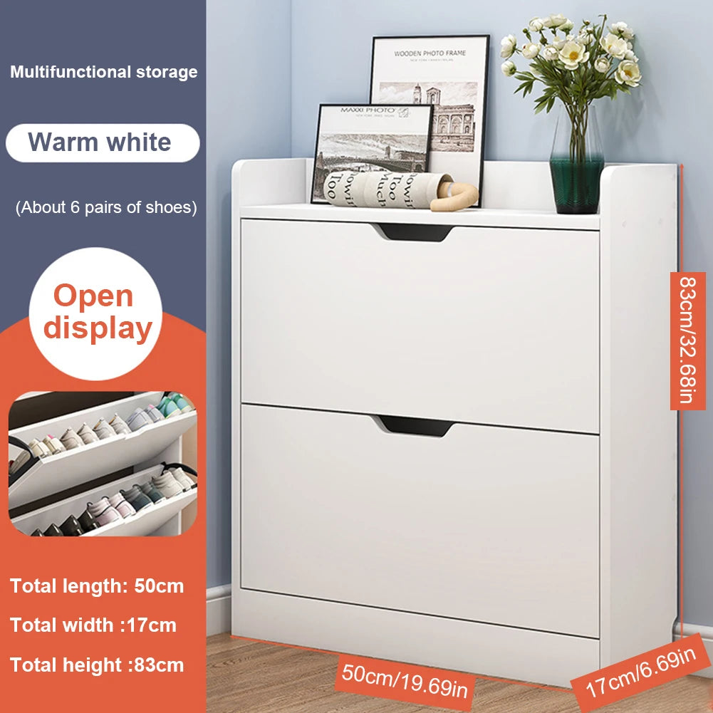 2-Tier Wooden Entrance Shoe Cabinet with Flip Drawers Shoe Organizer Cabinet Space Saving Free-Standing Shoe Cabinet for Hallway