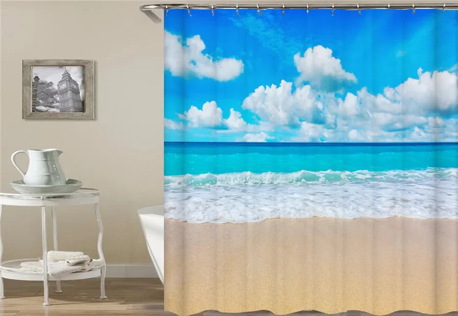 Bath Curtain Sea Beach Shell Starfish Shower Curtains 180*180cm Waterproof Bathroom Home Washable Fabric Bath Screen 12 Hooks