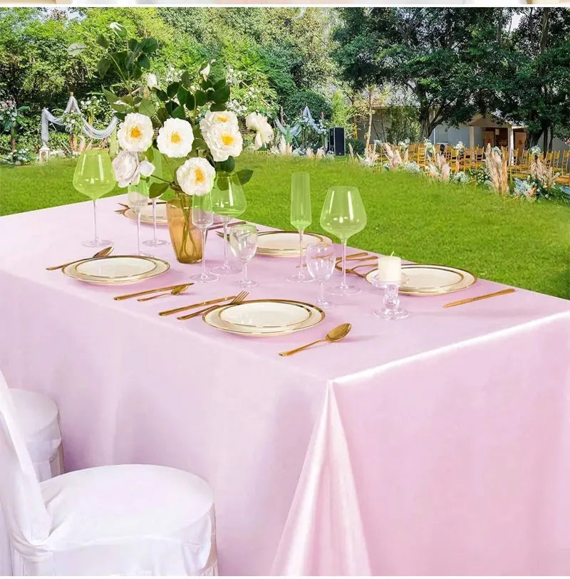 Rectangle Wedding Satin Large Tablecloth Bright Smooth Silk Table Cover Anniversary Dining Party high-end Table Decor