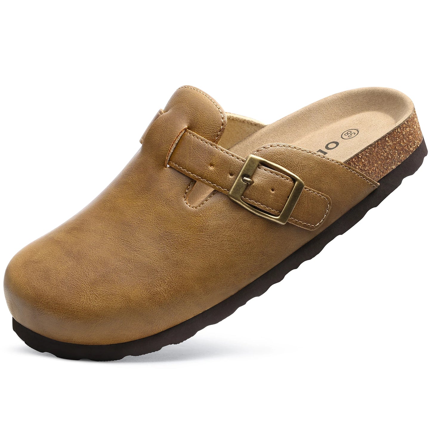 Kidmi Unisex Adjustable Buckle Slip-On Clogs with Arch Support Vegan Leather Cork Insole Potato Shoe for Women And Men