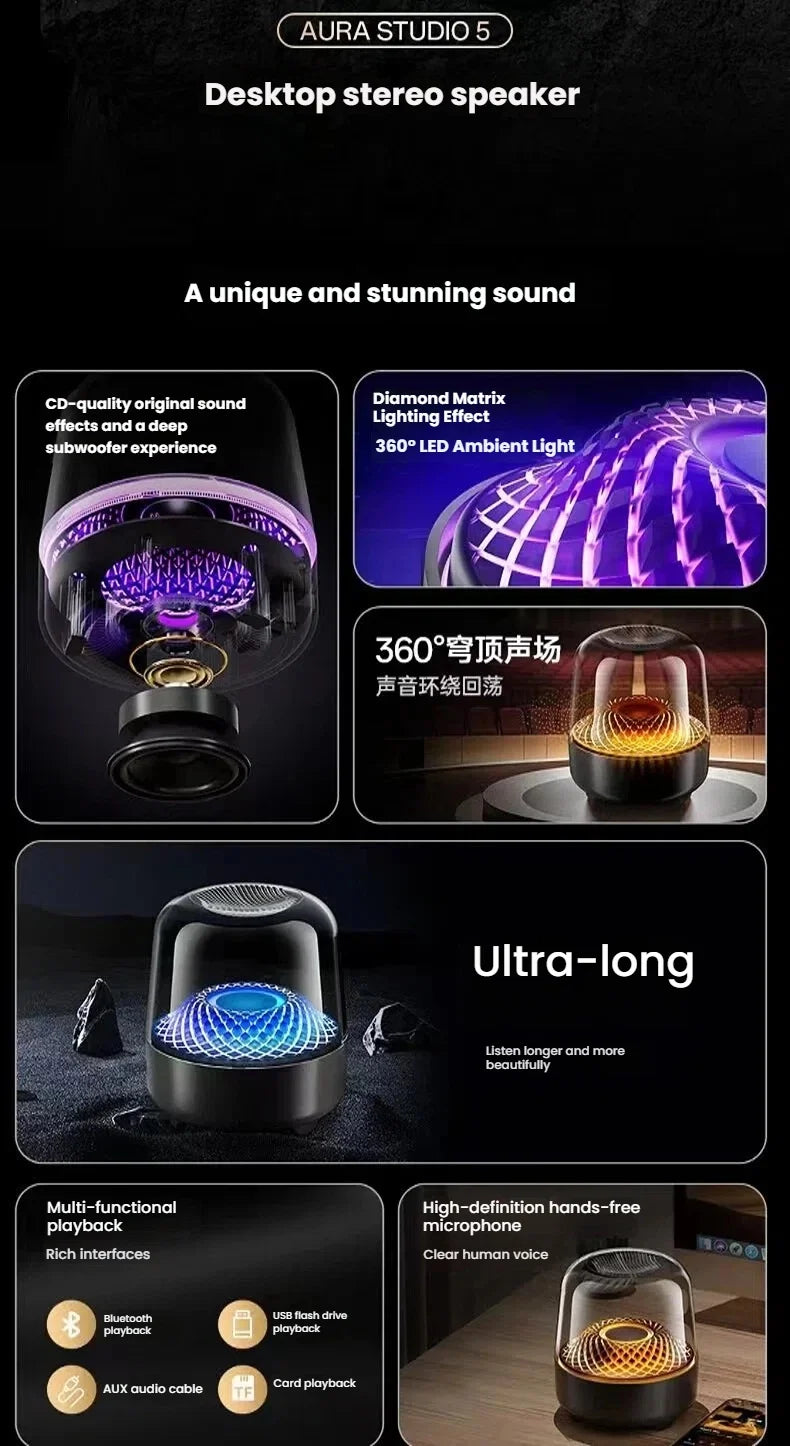 Glaze 5 Subwoofer Bluetooth 5.3 Audio Breathing Lamp Speakers Hi-Fi Acoustic Wireless Soundbar Portable Speaker for Home Theater
