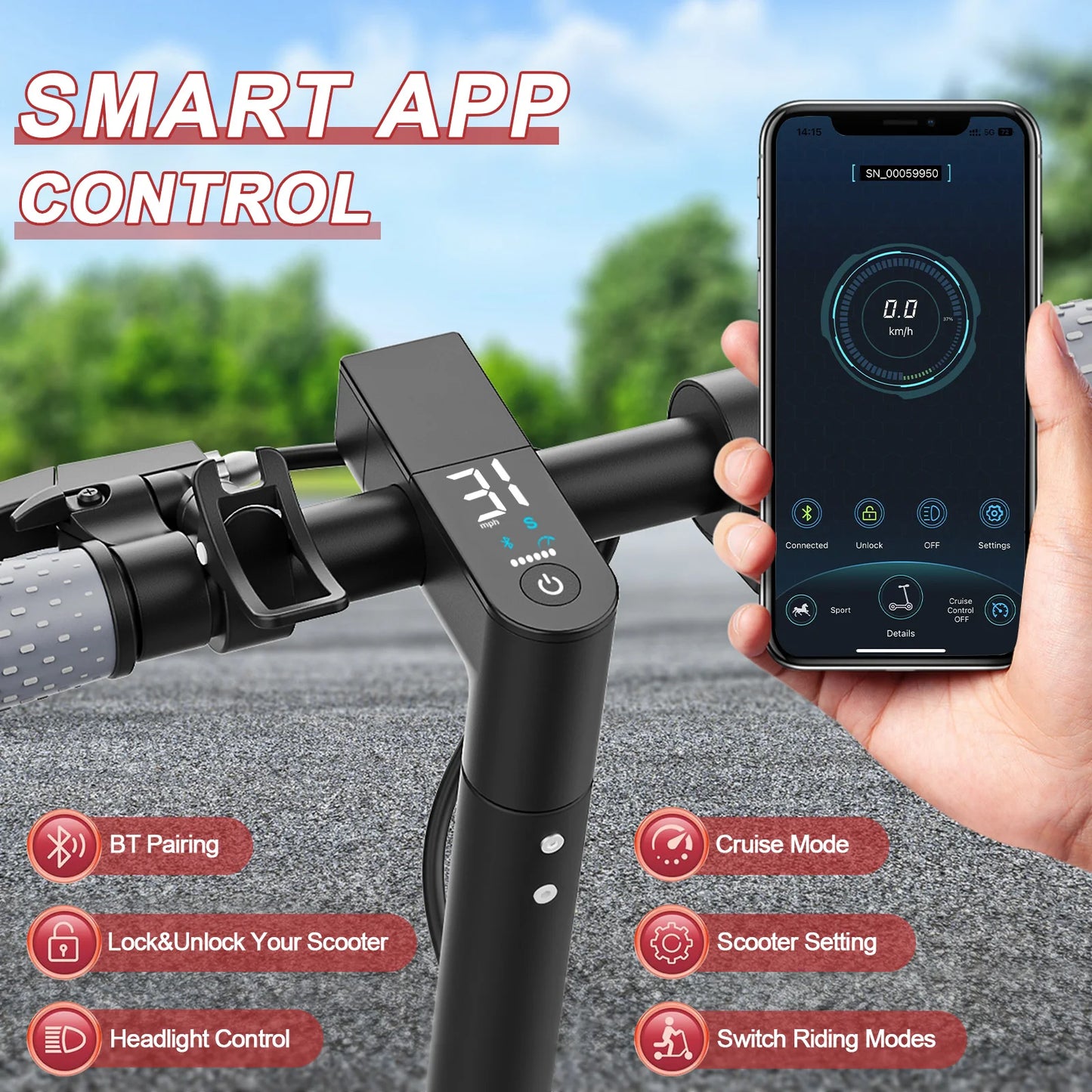 AOVOPRO Adult Electric Scooter 36V 7.8AH Battery 350W Powerful Motor Maximum Speed: 19 mph miles App Control Supported 8.5-inch