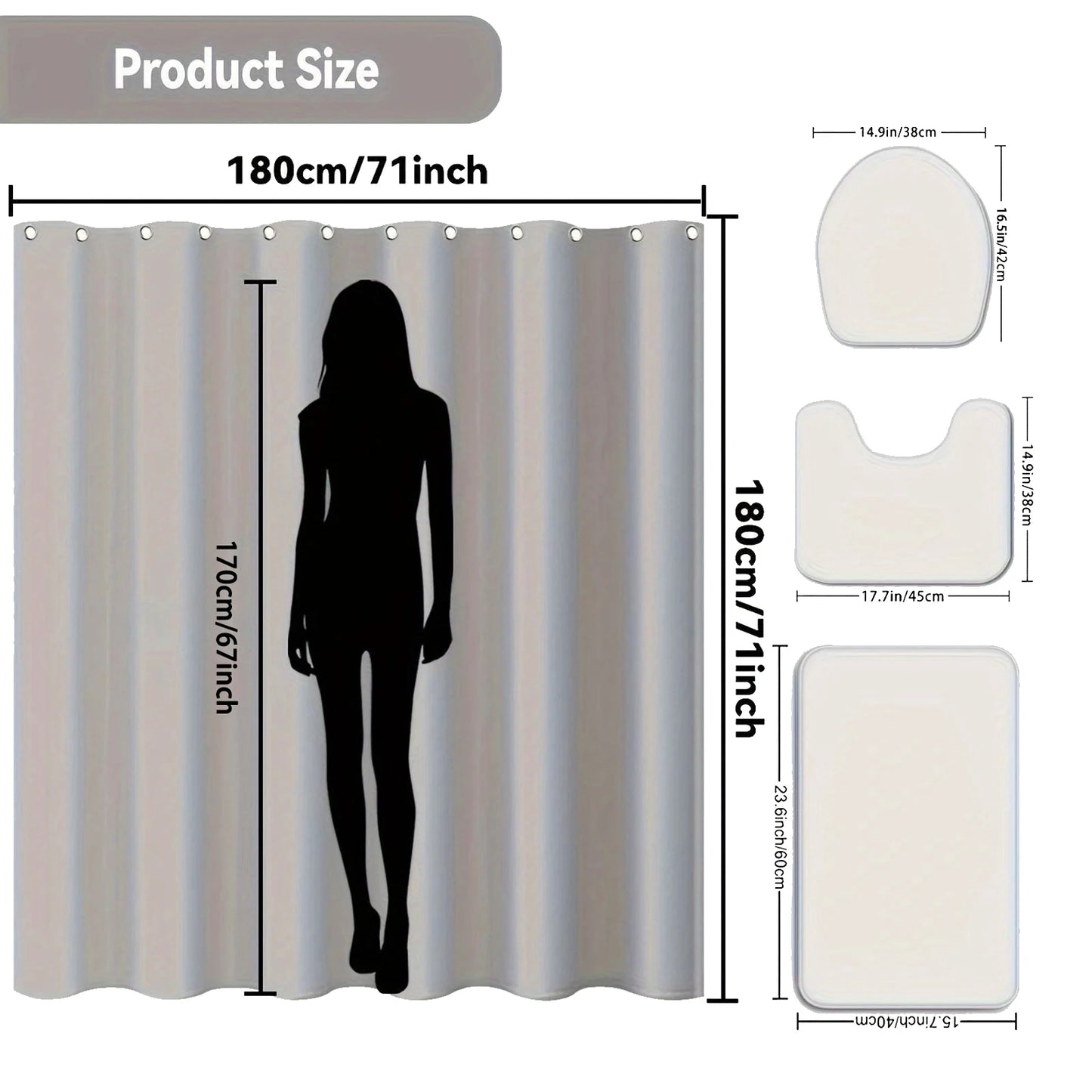4-piece set of blue white jade orchid waterproof printed shower curtains with 12 hooks, bathroom floor mats