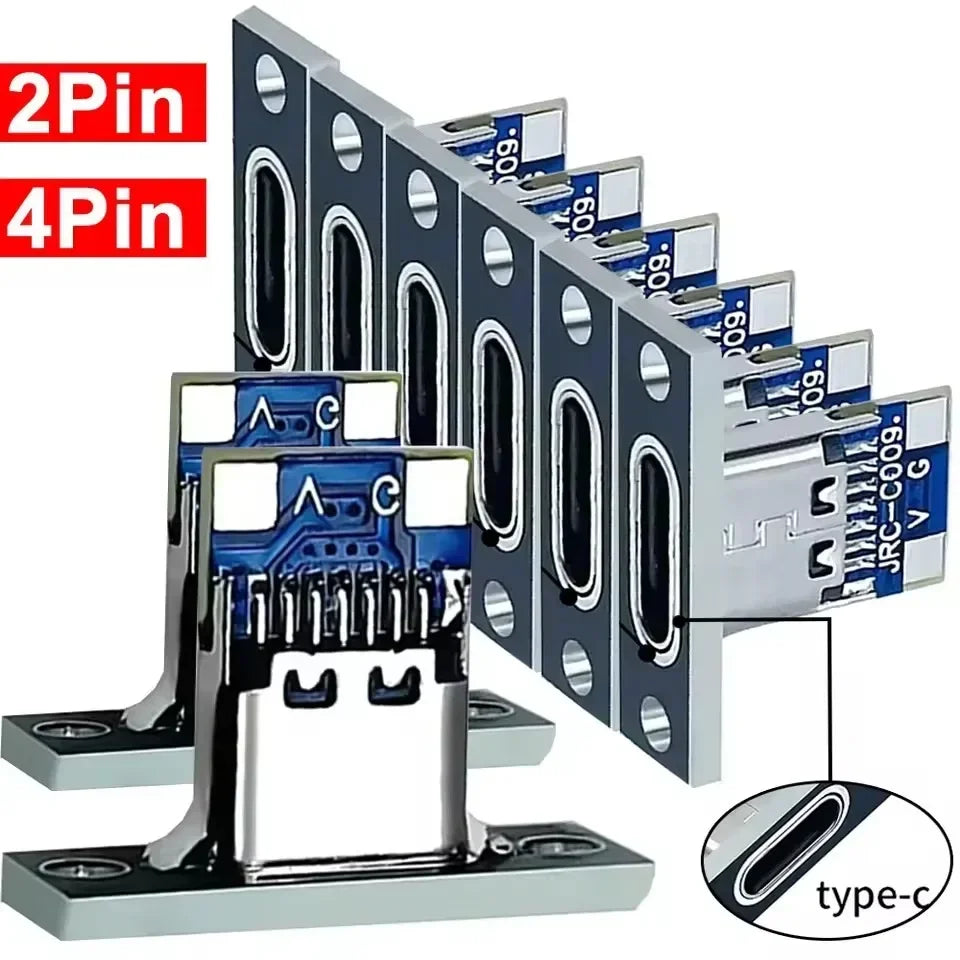 USB 3.1 Type C Socket with Screw Fixing Plate Type-C USB Jack 3.1 Type-C 4Pin 2Pin Female Connector Jack Charging Port