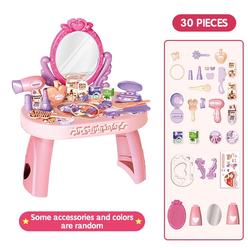 30pcs Kids Dressing Table Toy Girl Simulation Home Makeup and Makeup Jewelry Box Pretend Play Toys for Children Birthday Gift