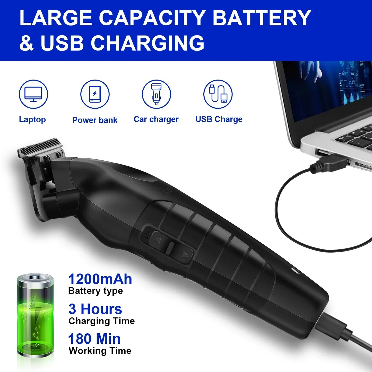 Kemei Hair Clipper Km-1071 Km-2299 Km-2024 UBS Rechargeable Cordless Beard Trimmer Powerful Electric Hair Clippers for Men