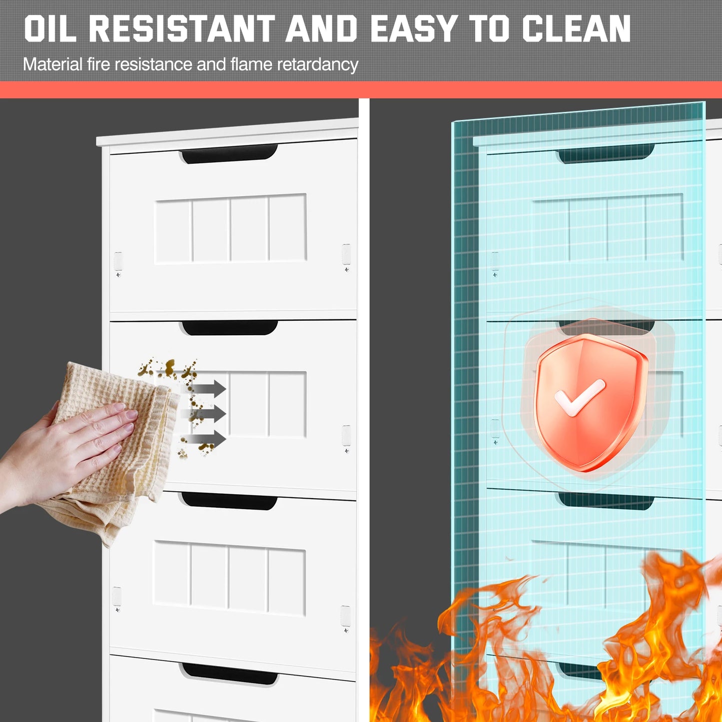Bathroom Storage Cabinet 4 Drawers Floor Standing Modern Waterproof Bathroom Cabinet Space Saver Home Furniture Cabinet PVC