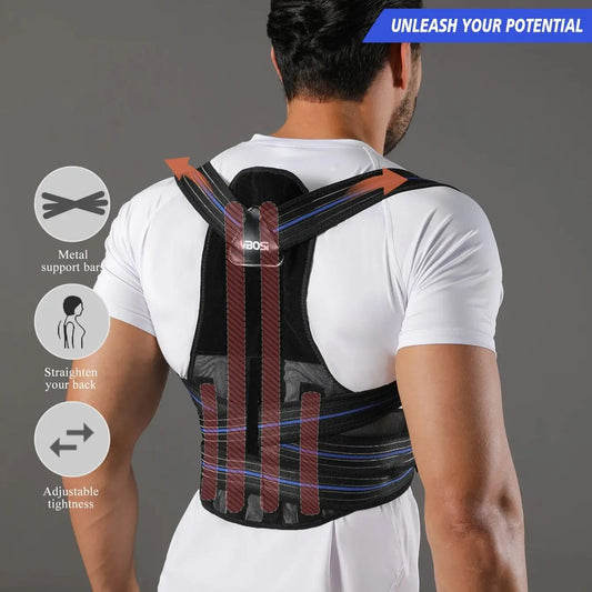 VBOSi Women Men Adjustable Breathable Back Support Posture Corrector with Metal Stays