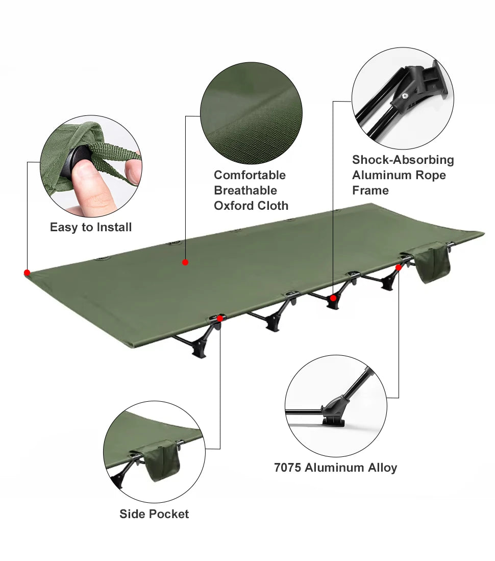 WESTTUNE Camping Cot Portable Folding Bed Outdoor Ultralight Compact Tent Bed for Camping Travel Backpacking Hiking Sleeping Cot