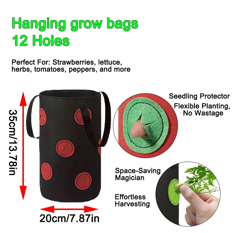 Hanging Grow Bags for Strawberries & Tomatoes Hanging Planting Grow Bag Vertical Multi-Pocket for Herbs & Flowers Garden Gift