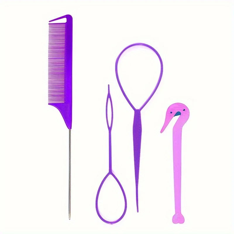 4/5pcs/Set Hair Loop Tool Set 2pcs French Braid Tool Loop 1pc Rat Tail Comb 1pc Elastic Hair Rubber Bands Remover Cutter