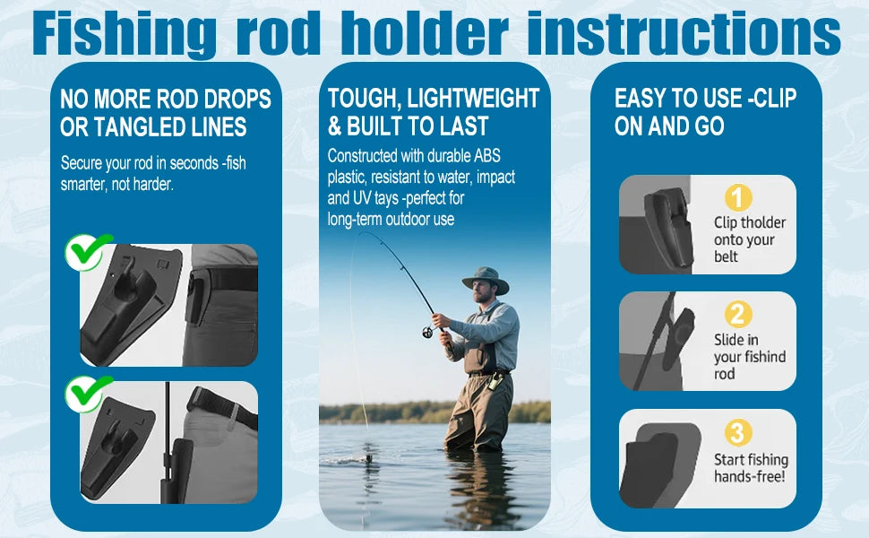 1PC Outdoor Fishing Rod Waist Holster Hands-Free Slide-In Design Durable Quick Access Compartments Fly Bank Fishing