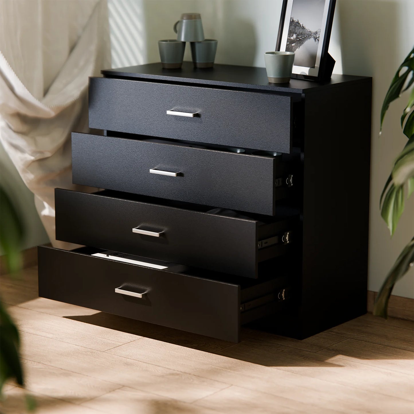 4&5 Drawer Bedroom Storage Cabinet with Metal Handles & Smooth Runners, Anti-Bowing Reinforced Frame, Modern Furniture Unit