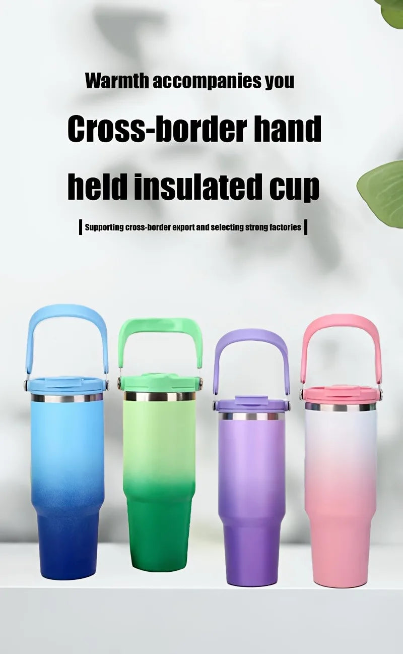 890ML Stainless Steel Thermos Cup with Straw  Keep Cold and Hot Car Coffee Cup Portable Vacuum Flask Travel Thermos Water Bottle