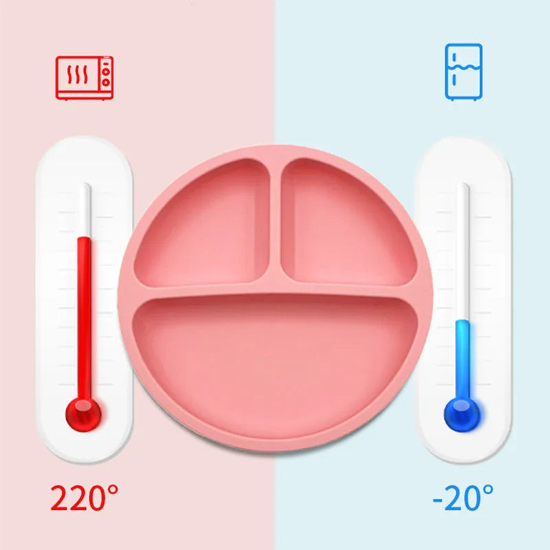 Food Grade Silicone Child Dish Set Baby Feeding Bowl Suction Plate Straw Cup Wooden Spoon Fork for Kids Tableware Toddler Dishes