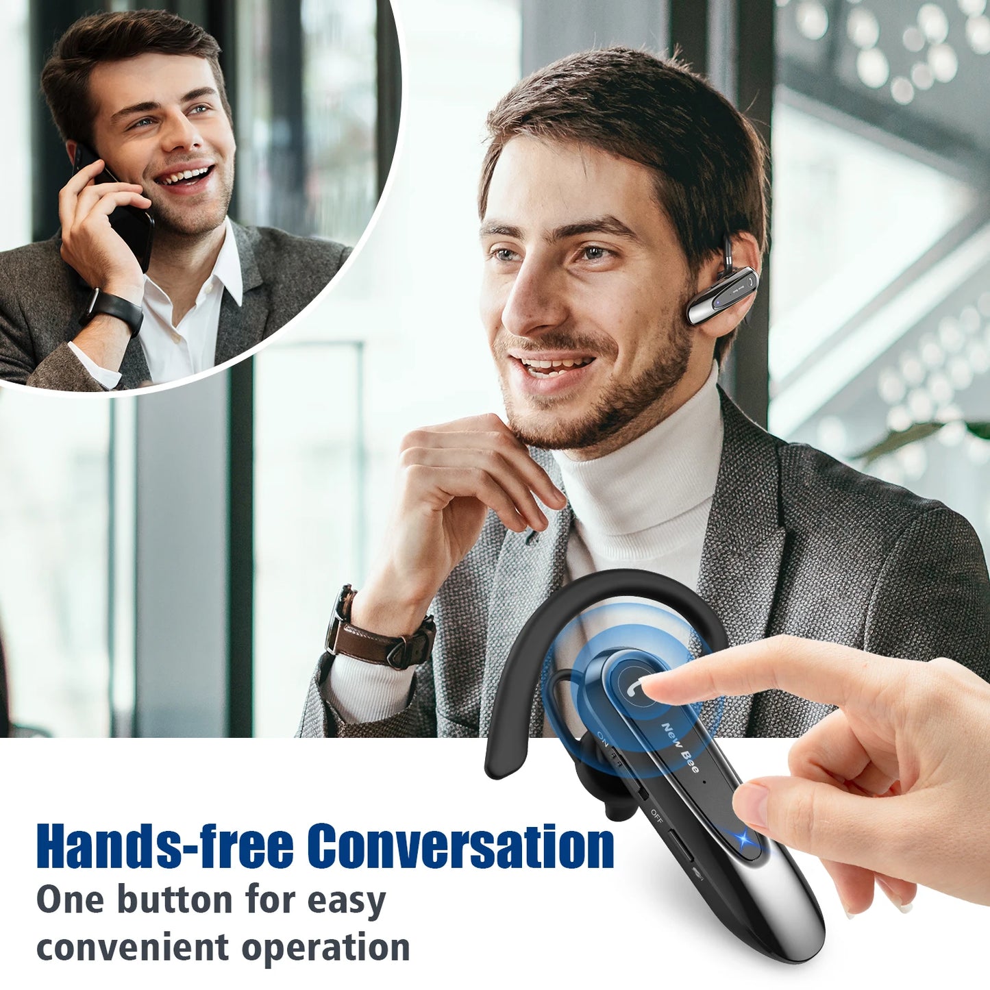 New Bee B45 Bluetooth Headset Wireless Earpiece for Driving Earphone with Dual Mic Earbuds CVC8.0 Noise Reduction Headphones
