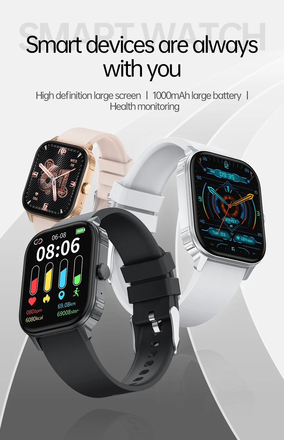 2026 2.04-inch Ultra Smart Watch For Men Women 1000mAh High Capacity Battery Outdoor Sports Fitness Health Monitoring Smartwatch