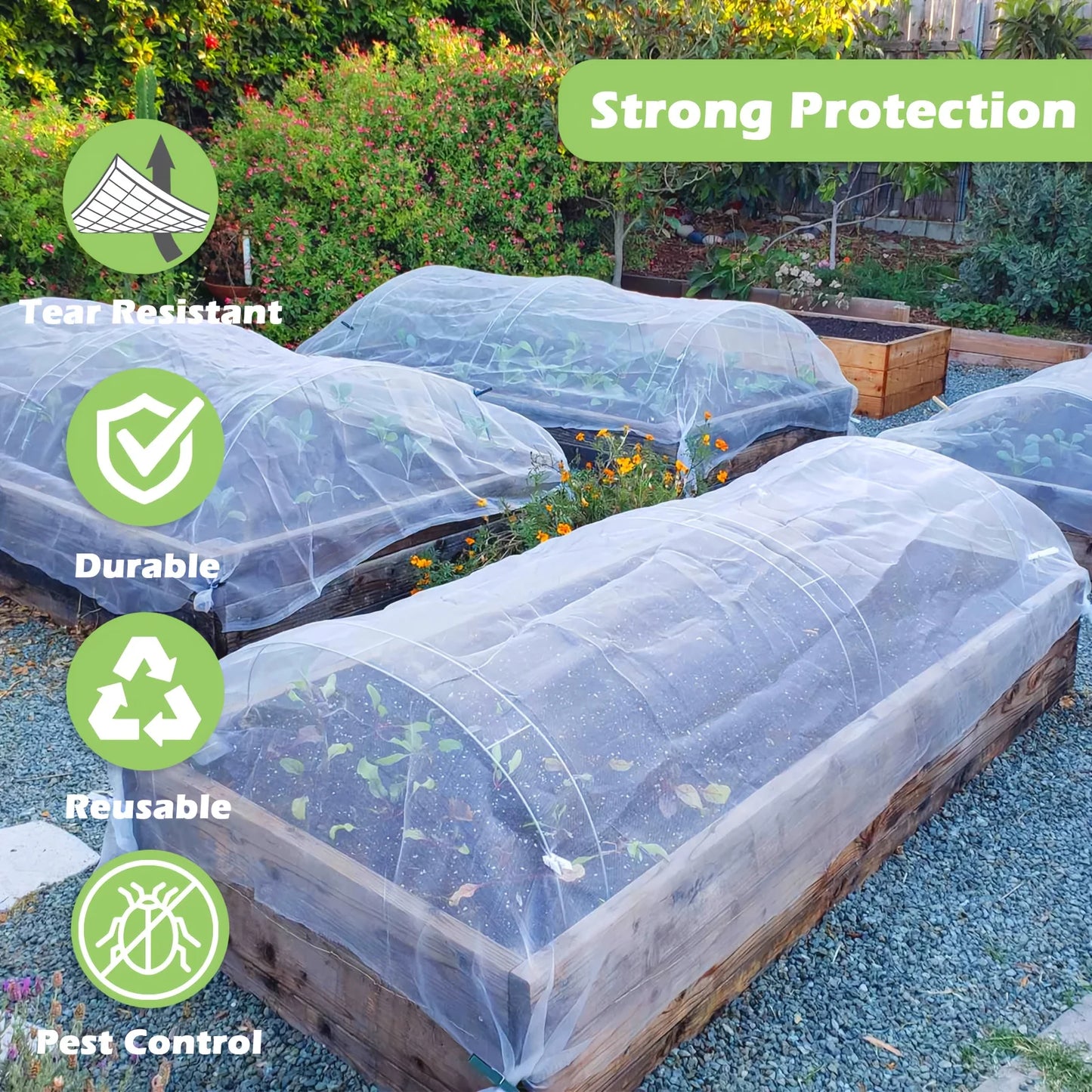 1-Piece Set 98.43x196.85 Inch Mesh Mosquito Net Garden Pest Barrier Elevated Bed Cover for Plant Protection