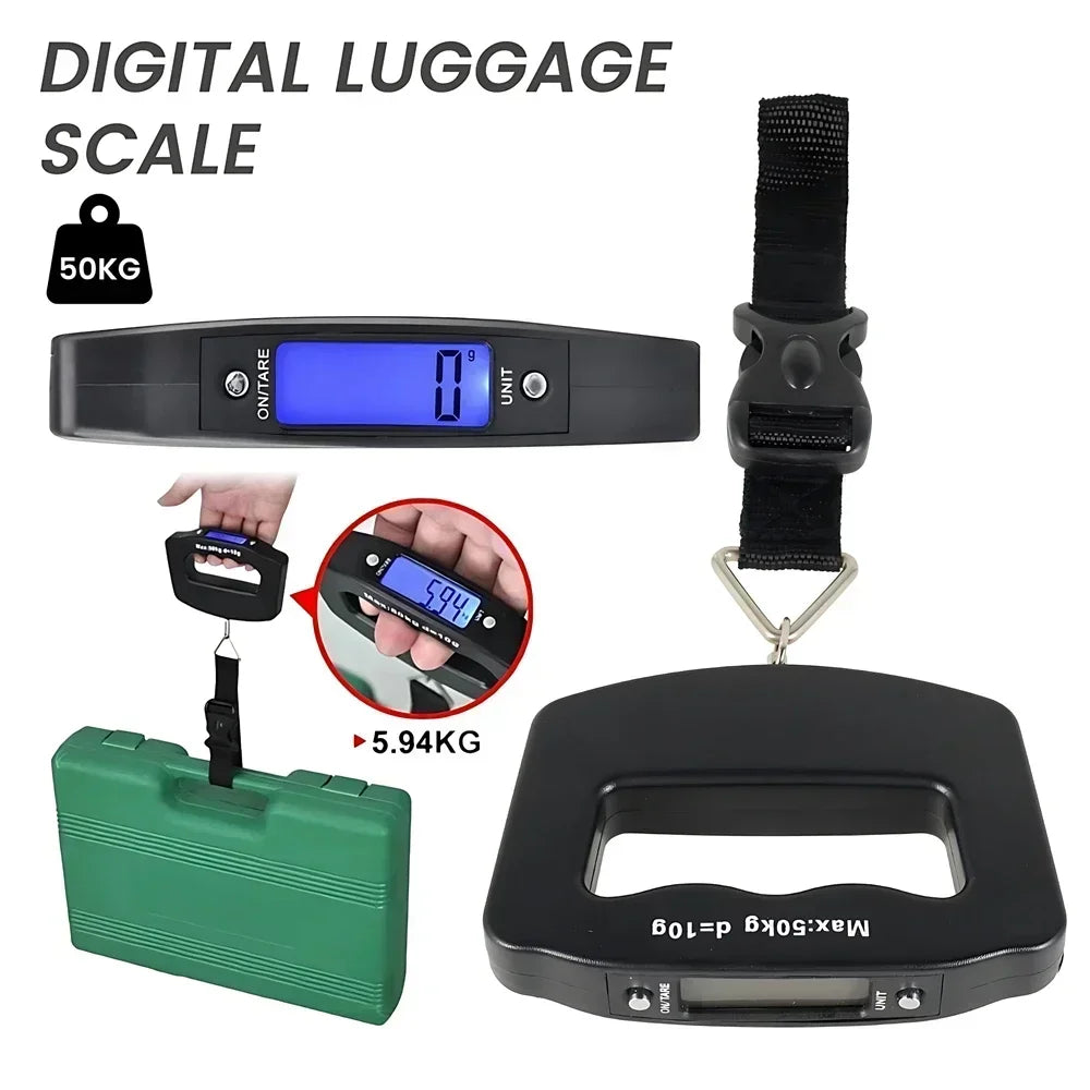 50kg/110lb Portable Scale LCD Digital Luggage Suitcase Scale Handled Travel Baggage Bag Fish Weighting Hook Hanging Scales