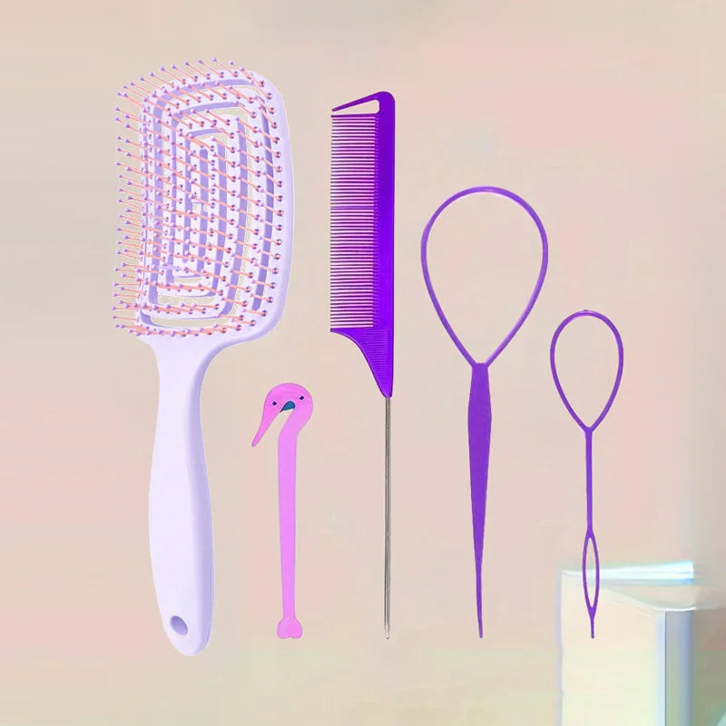 4/5pcs/Set Hair Loop Tool Set 2pcs French Braid Tool Loop 1pc Rat Tail Comb 1pc Elastic Hair Rubber Bands Remover Cutter