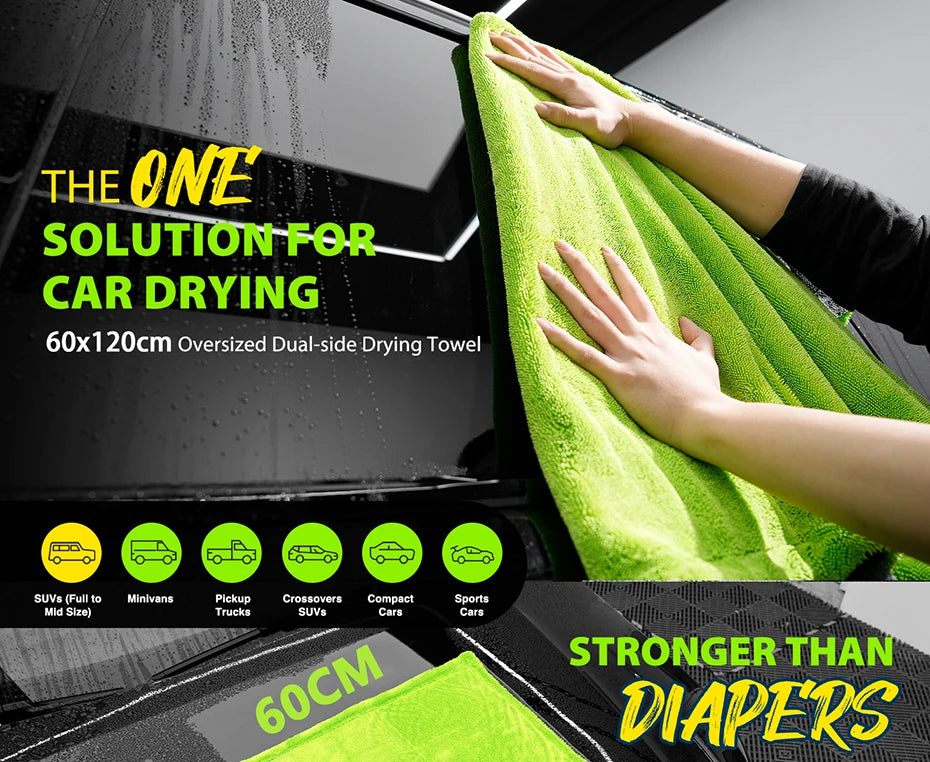 1400GSM Ultra-Thick Drying Towel for Car/Motorcycle Oversized 60x120cm Cleaning Cloth Soft High Absorbent Car Detailing Towel