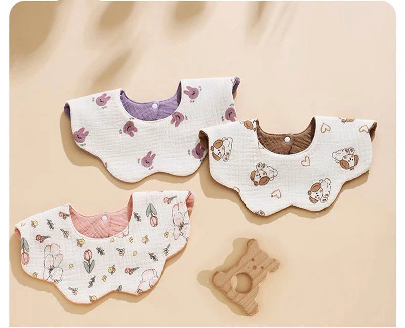 5-piece baby feeding bibs, made of pure cotton gauze, with cute patterns, soft and skin-friendly, double-sided use as drool rags
