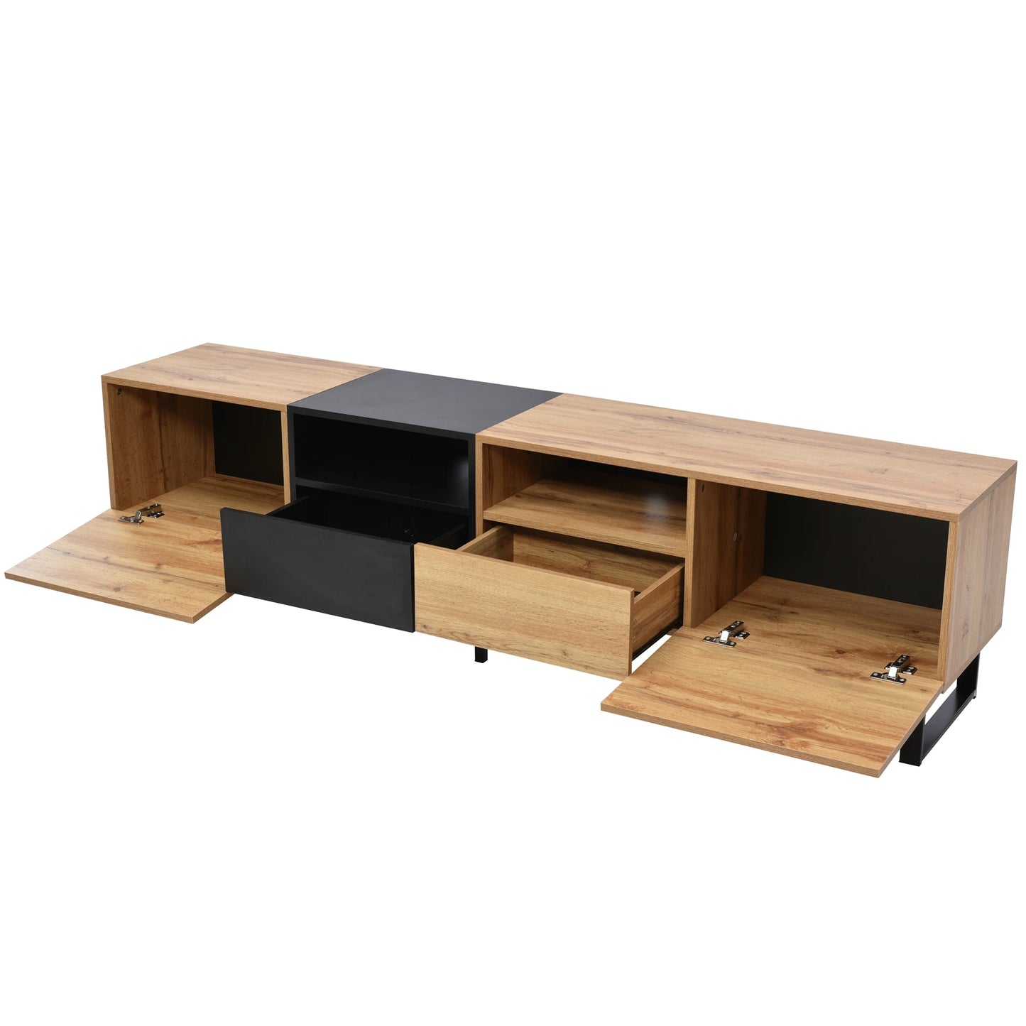 PINGGO Modern Minimalist TV Cabinet Large Capacity Storage Cabinet With Doors And Drawers Wood Grain Design TV Media Console