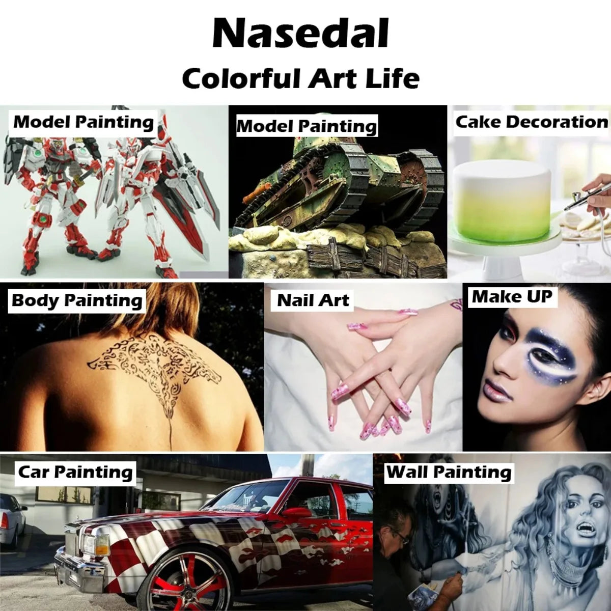 Nasedal NT-19 Dual-Action Airbrush Compressor Kit 0.3mm Airbrush Spray Gun for Nail Airbrush Model Cake Car Fish Shoes Painting
