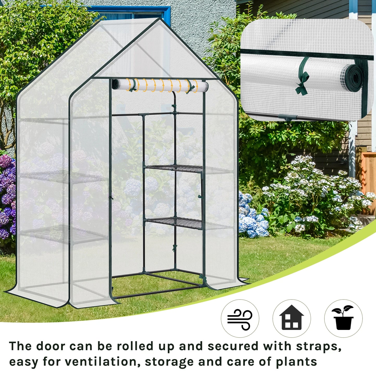 WOLTU Garden Greenhouse Wintering Tent with 3 Shelves Reinforced PE Cover Windproof for Vegetables Flowers Plants
