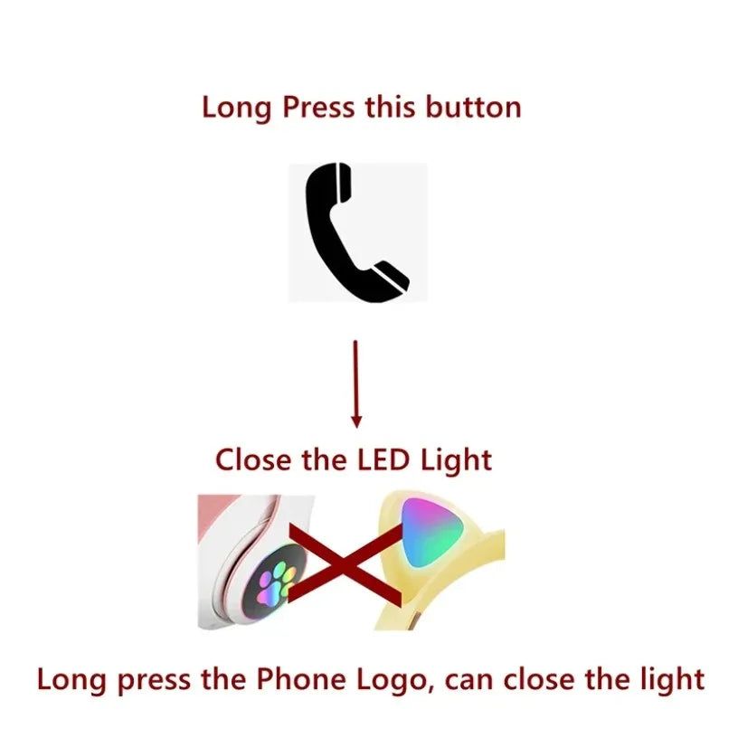 Bluetooth 5.0 Stereo With Mic Flash Lamp Cute Cat Ears Headphone Support TF Card Wireless Kids Girl Earphone Birthday Gift