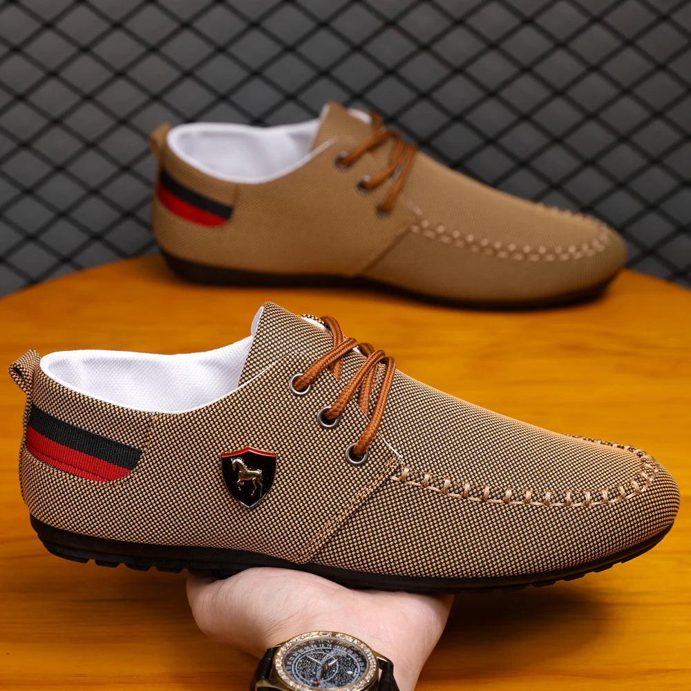 Men's Breathable Fabric Casual Loafers, Soft-Soled Comfortable Lace-Up Low-Top Men's Shoes, Versatile for Daily Commuting and Light Business Wear, Lightweight, Wear-Resistant, Non-Stuffy, Comfortable for Long Wear, Suitable f