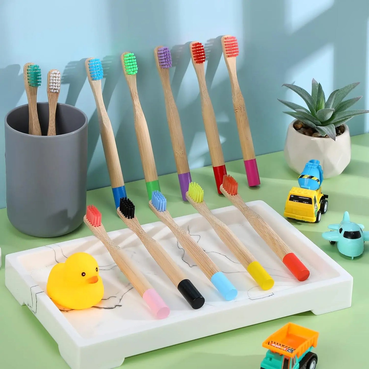 Bamboo Toothbrush,10Pcs Biodegradable Toothbrush with Medium Hard Bristles,Rounded and Comfortable Handle Toothbrush