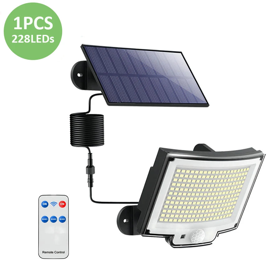 LED Solar Lights 228/328 Outdoor PIR Motion Sensor Wall Lamp IP65 Waterproof Street Light with Remote for Garden Lighting