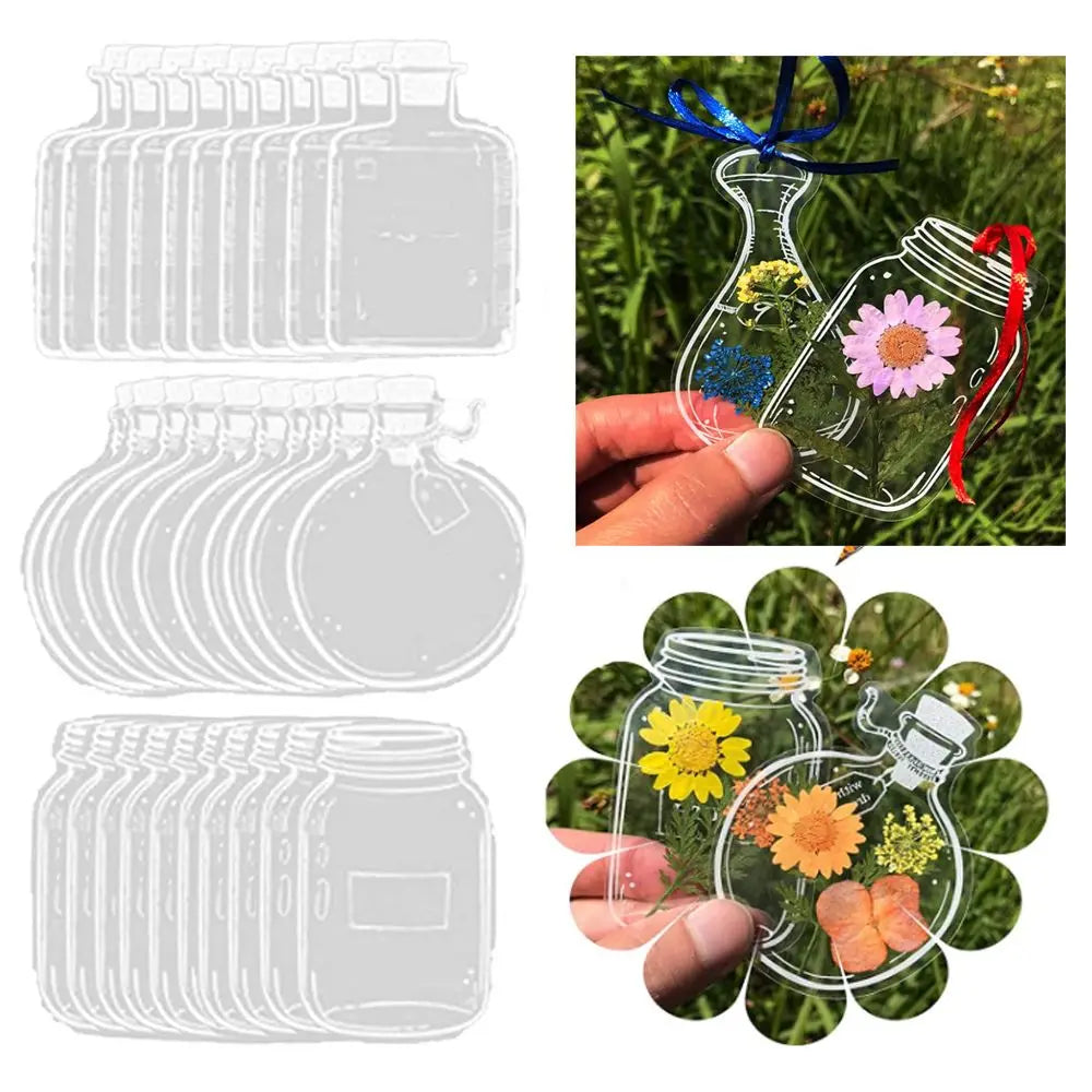 30Pcs Transparent Dried Flower Bookmarks Herbarium Bookmarks Flower Page Clips Reading Mark Glassware Shape Bookmarks Stickers