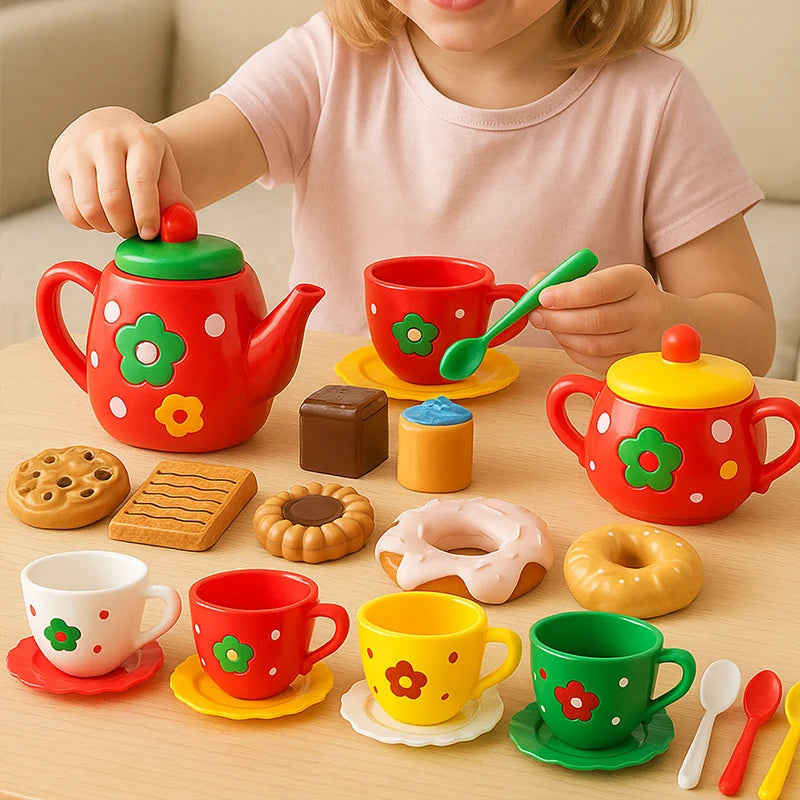 Afternoon Tea Set, 24Pcs of Girls' Playhouse Tea Set, Children's Kitchen Toy Set Party Dress-Up Toy, Donut, Cake