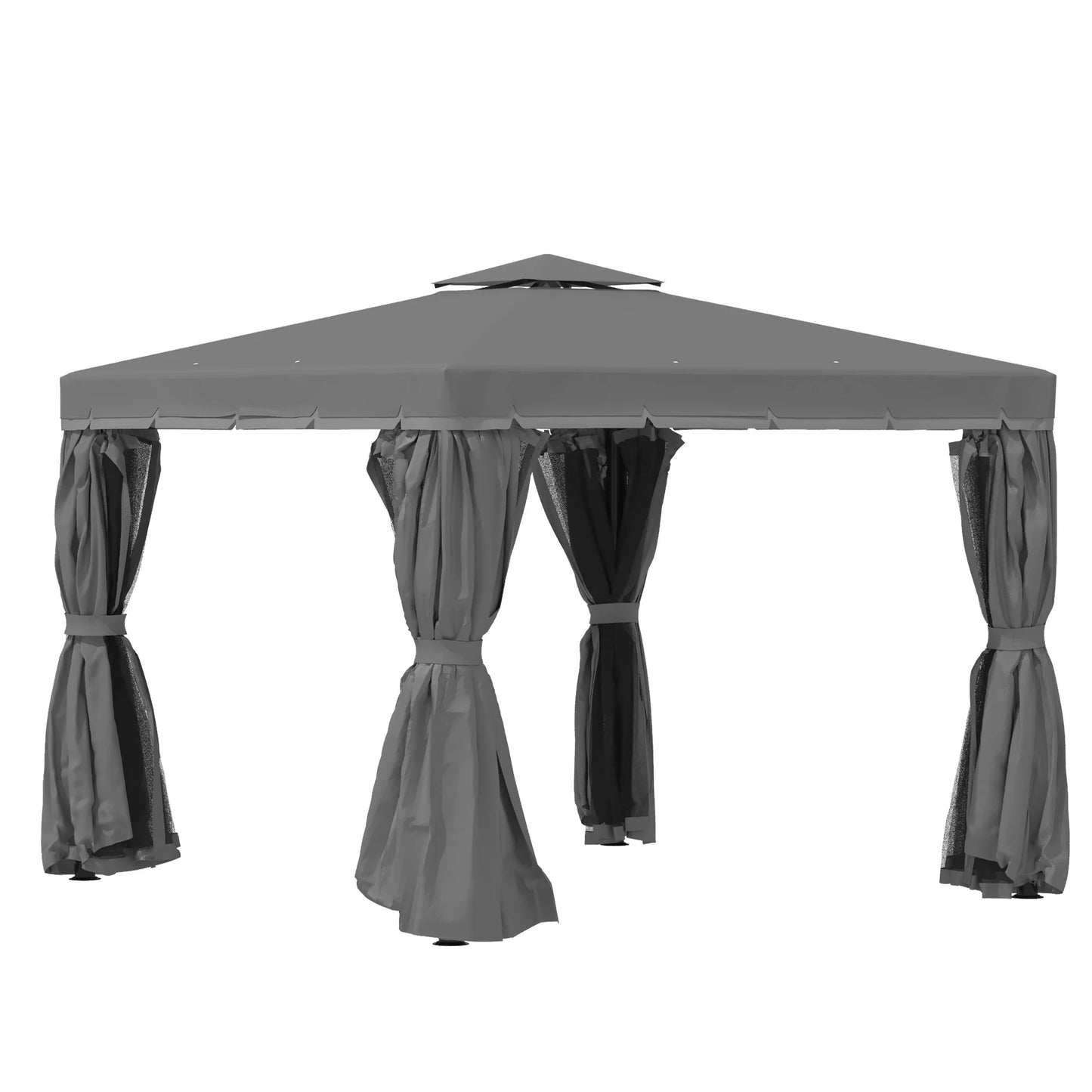 Outsunny 3 x 3(m) Patio Gazebo Canopy Garden Pavilion Tent Shelter with 2 Tier Water Repellent Roof, Mosquito Netting