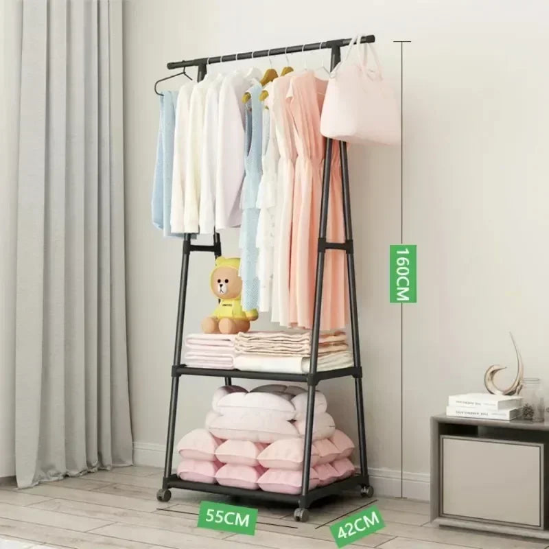 Multifunctional Storage Dormitory Clothes Drying Rack Floor Standing Clothes Rack Simple Clothes Mobile Hanging Clothes Rack